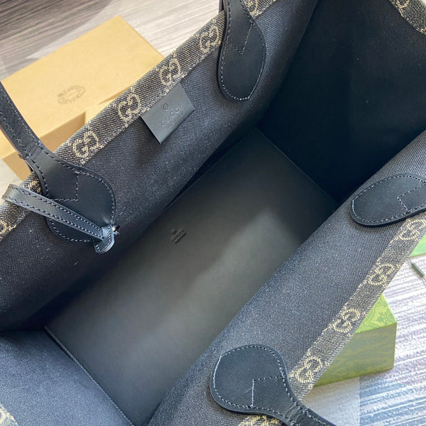 BORSA TOTE GRANDE OPHIDIA GG 41 IN DENIM NERO