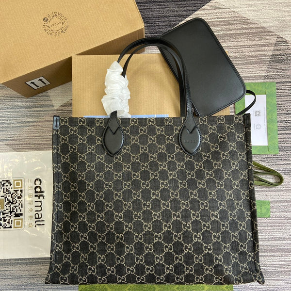 BORSA TOTE GRANDE OPHIDIA GG 41 IN DENIM NERO