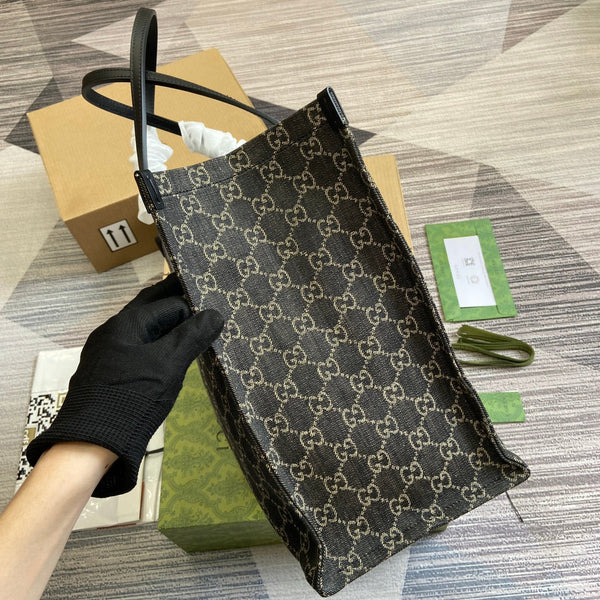 BORSA TOTE GRANDE OPHIDIA GG 41 IN DENIM NERO