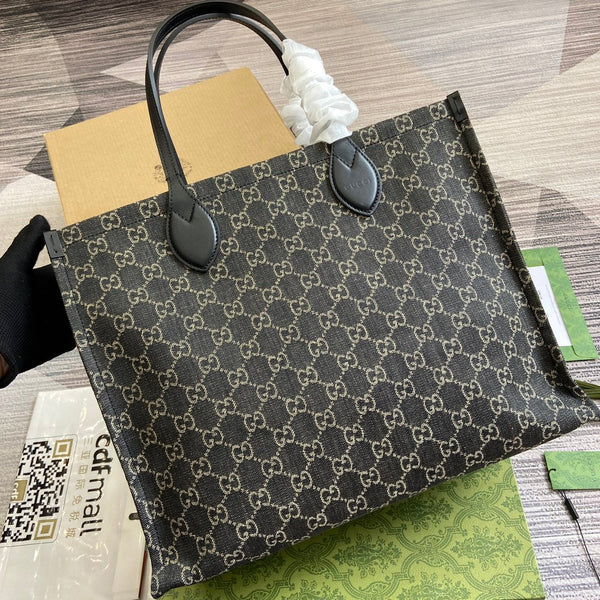 BORSA TOTE GRANDE OPHIDIA GG 41 IN DENIM NERO