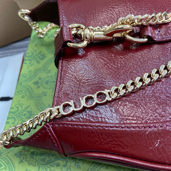 BORSA MINI JACKIE NOTTE 19 IN PELLE DI VITELLO LACCATA SCREPOLATA COLOR VINO ROSSO E FERRAMENTA ORO