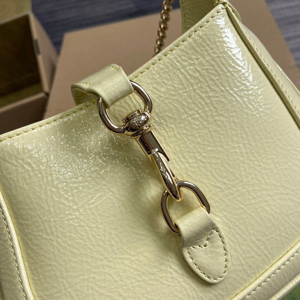 BORSA MINI JACKIE NOTTE 19 IN PELLE DI VITELLO LACCATA SCREPOLATA GIALLO CHIARO E FERRAMENTA ORO