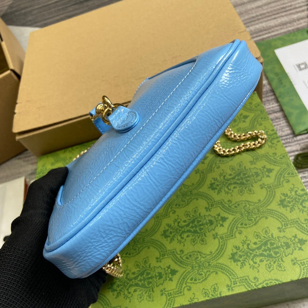 BORSA MINI JACKIE NOTTE 19 IN PELLE DI VITELLO LACCATA SCREPOLATA BLU OCEANO CON FERRAMENTA ORO