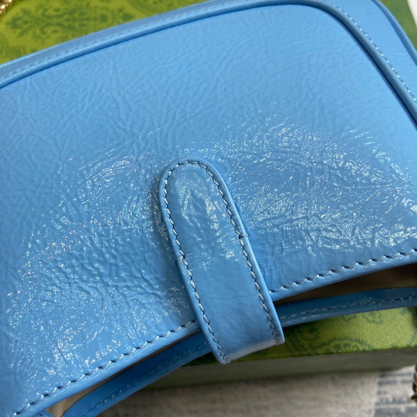 BORSA MINI JACKIE NOTTE 19 IN PELLE DI VITELLO LACCATA SCREPOLATA BLU OCEANO CON FERRAMENTA ORO