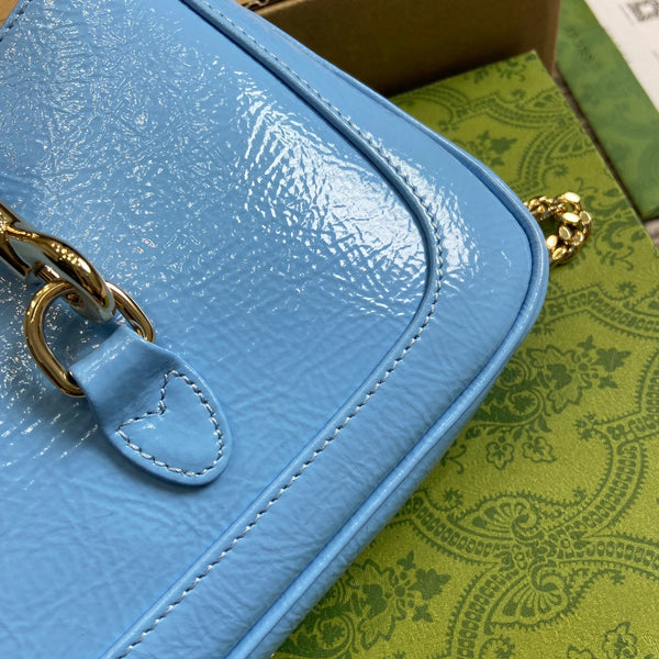 BORSA MINI JACKIE NOTTE 19 IN PELLE DI VITELLO LACCATA SCREPOLATA BLU OCEANO CON FERRAMENTA ORO