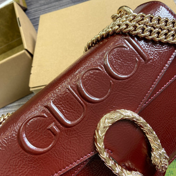 BORSA A TRACOLLA PICCOLA DYONYSUS 28 IN PELLE DI VITELLO GOFFRATA LACCATA ROSSO VINO, FERRAMENTA IN ARGENTO