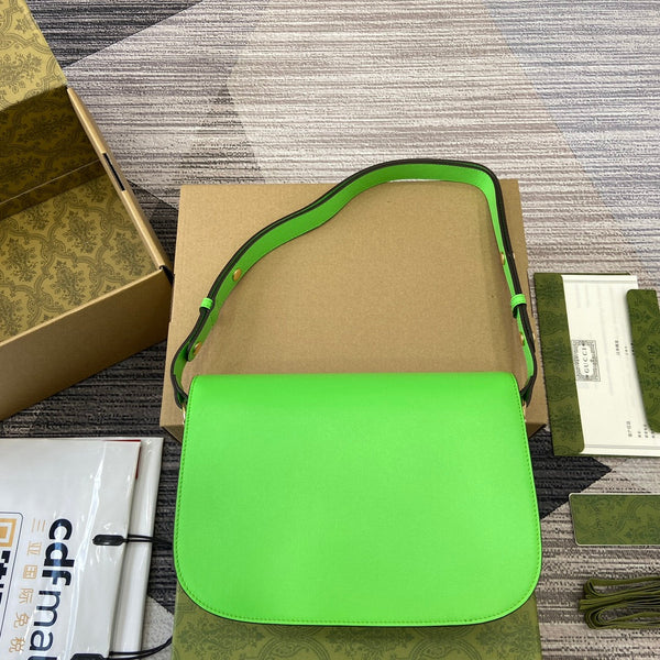 BORSA A TRACOLLA HORSEBIT 1955 25 IN PELLE DI AGNELLO VERDE TIMO E FERRAMENTA ORO