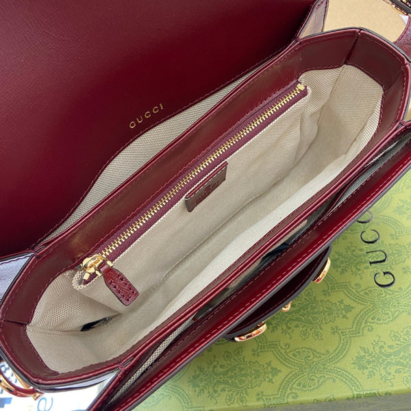 BORSA A TRACOLLA HORSEBIT 1955 25 IN PELLE DI AGNELLO ROSSO VINO CON FERRAMENTA ORO
