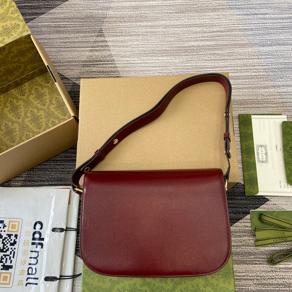 BORSA A TRACOLLA HORSEBIT 1955 25 IN PELLE DI AGNELLO ROSSO VINO CON FERRAMENTA ORO