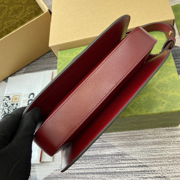 BORSA A TRACOLLA HORSEBIT 1955 25 IN PELLE DI AGNELLO ROSSO VINO CON FERRAMENTA ORO