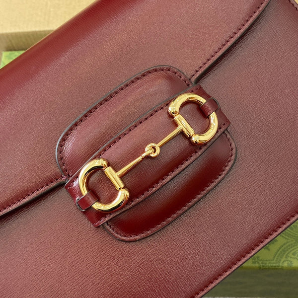 BORSA A TRACOLLA HORSEBIT 1955 25 IN PELLE DI AGNELLO ROSSO VINO CON FERRAMENTA ORO