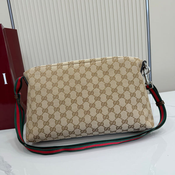 GG Tag Medium Crossbody Bag Beige Canvas