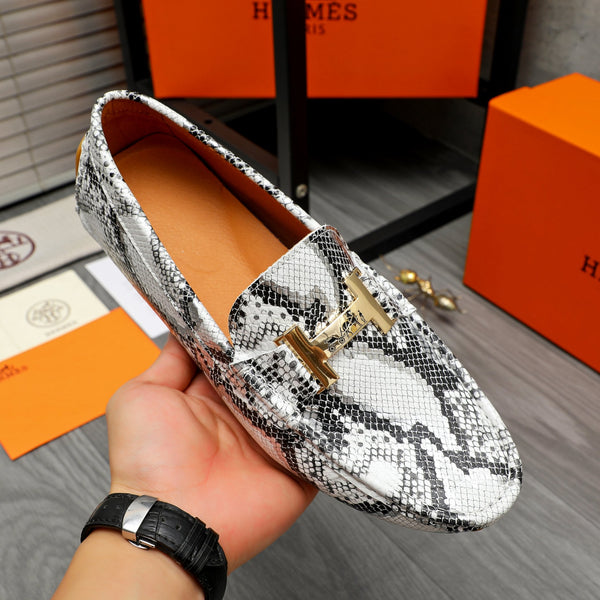 HM SNAKESKIN MOTIF LOAFER WHITE AND BLACK CALFSKIN