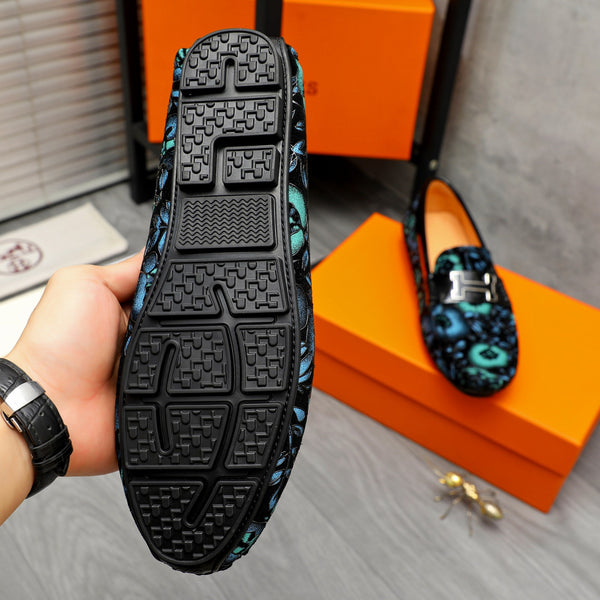 HM FLOWERS MOTIF LOAFER BLACK CALFSKIN