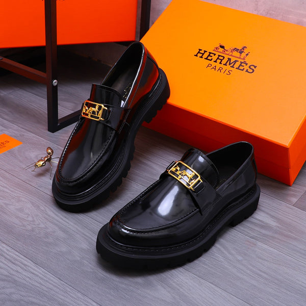 HM GOLD BUCKLE LOAFER GLOSSY BLACK CALFSKIN