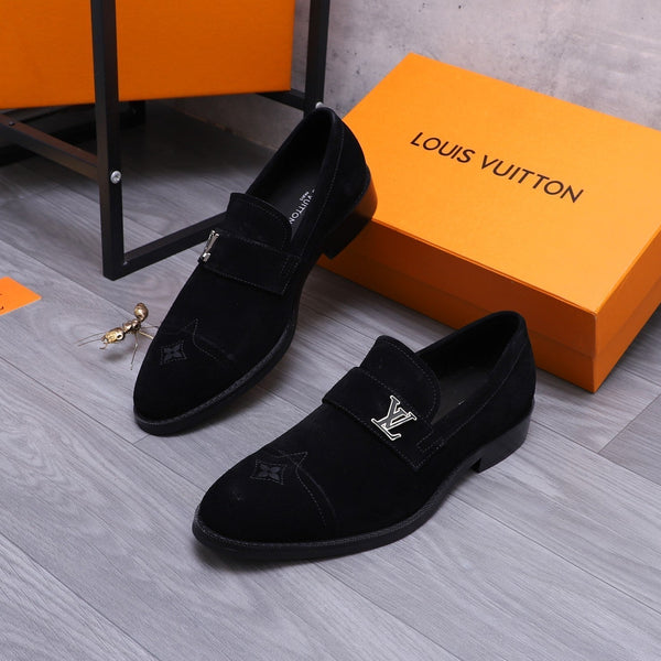 LV LOAFERS IN BLACK SUEDE CALFSKIN WITH SILVER LOGO