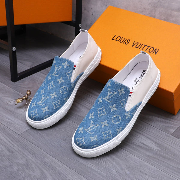 LV LOAFERS IN LIGHT BLUE DENIM AND WHITE CALFSKIN