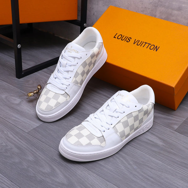 SCARPE DA ginnasta LV IN PELLE DI VITELLO DAMIER GRIGIO MIX BIANCO