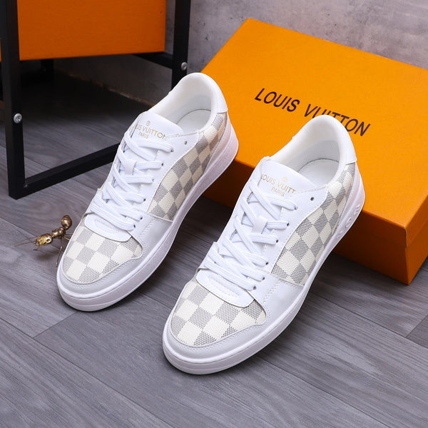 SCARPE DA ginnasta LV IN PELLE DI VITELLO DAMIER GRIGIO MIX BIANCO