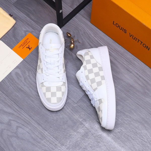 SCARPE DA ginnasta LV IN PELLE DI VITELLO DAMIER GRIGIO MIX BIANCO
