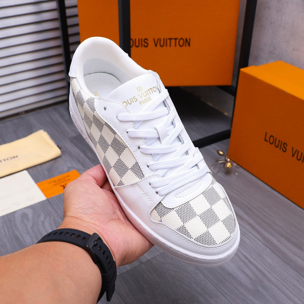 SCARPE DA ginnasta LV IN PELLE DI VITELLO DAMIER GRIGIO MIX BIANCO