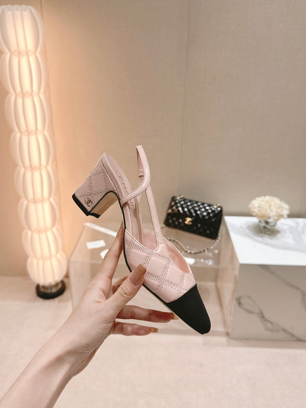 cc slingbacks 55 in pelle di agnello rosa con ricamo in grosgrain
