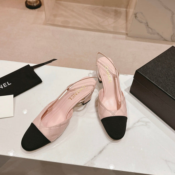 cc slingbacks 55 in pelle di agnello rosa con ricamo in grosgrain