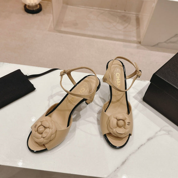 sandalo slingback cc flower 85 in pelle di vitello beige