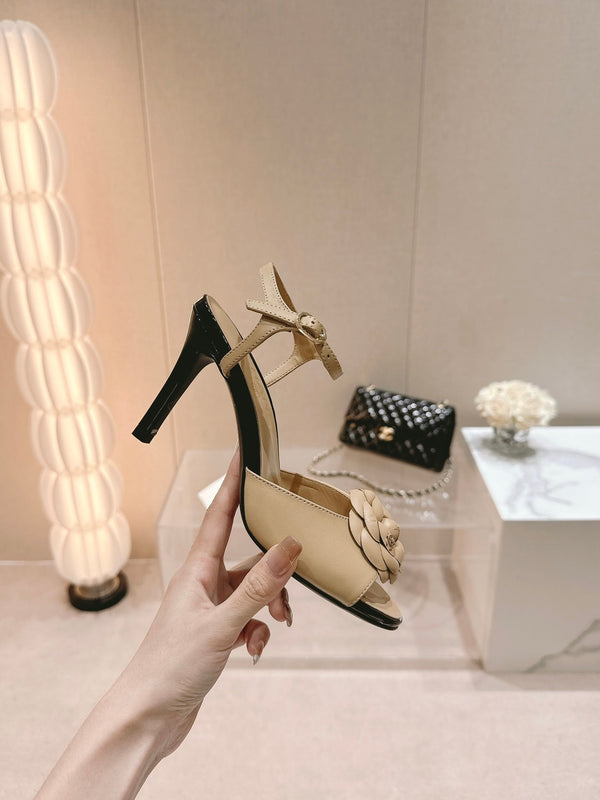 sandalo slingback cc flower 85 in pelle di vitello beige