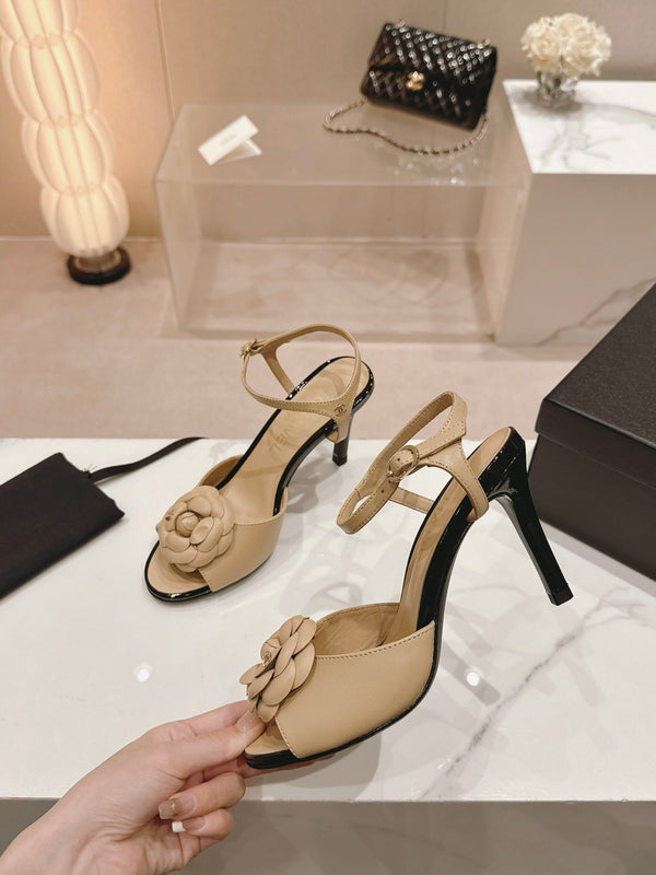 sandalo slingback cc flower 85 in pelle di vitello beige