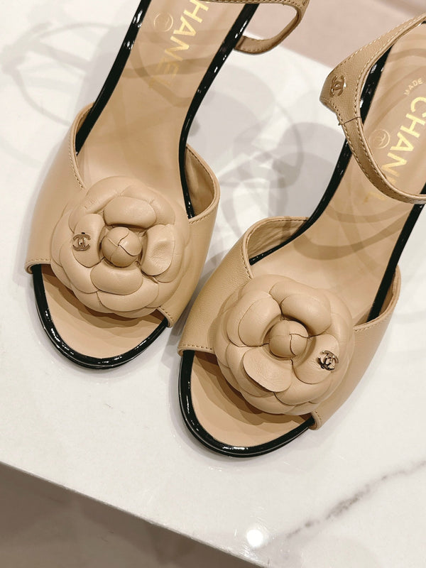 sandalo slingback cc flower 85 in pelle di vitello beige