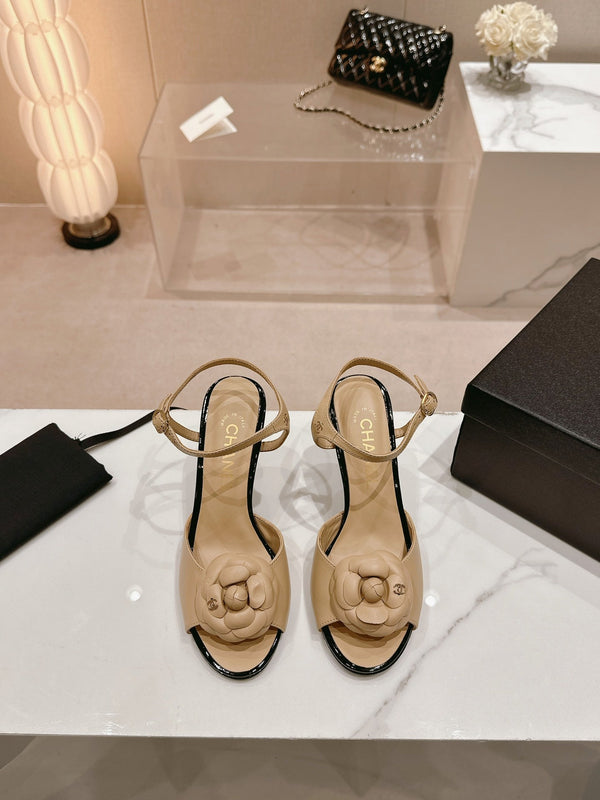 sandalo slingback cc flower 85 in pelle di vitello beige