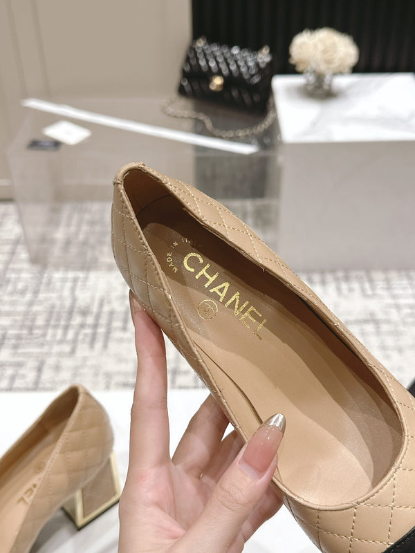 CC Tacco Alto 65mm Beige Pelle di Agnello Trapuntata