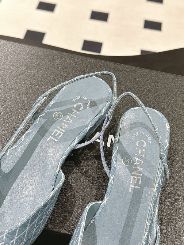 cc 25c slingback flat 15mm cross line pattern light blue denim 237485