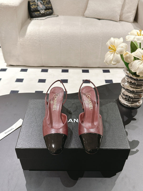 cc 25c slingback 55mm cross line pattern burgundy lambskin 237488