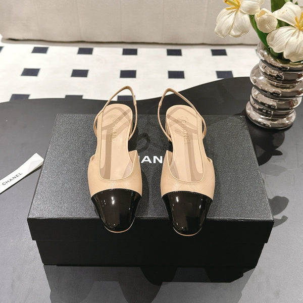 cc 25c slingback flat 15mm cross line pattern beige lambskin 237490