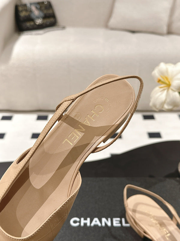 cc 25c slingback flat 15mm cross line pattern beige lambskin 237490