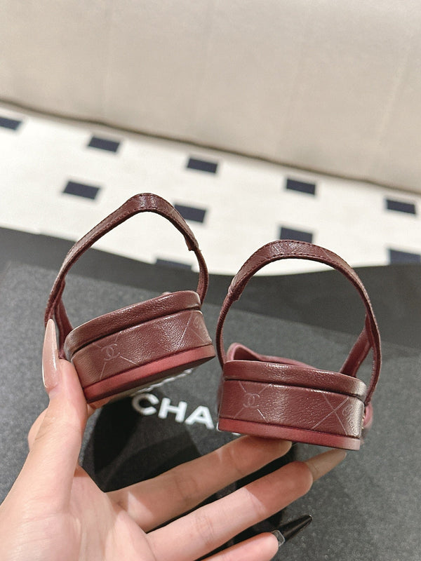 cc 25c slingback flat 15mm cross line pattern burgundy lambskin 237491
