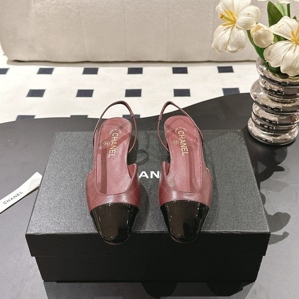 cc 25c slingback flat 15mm cross line pattern burgundy lambskin 237491