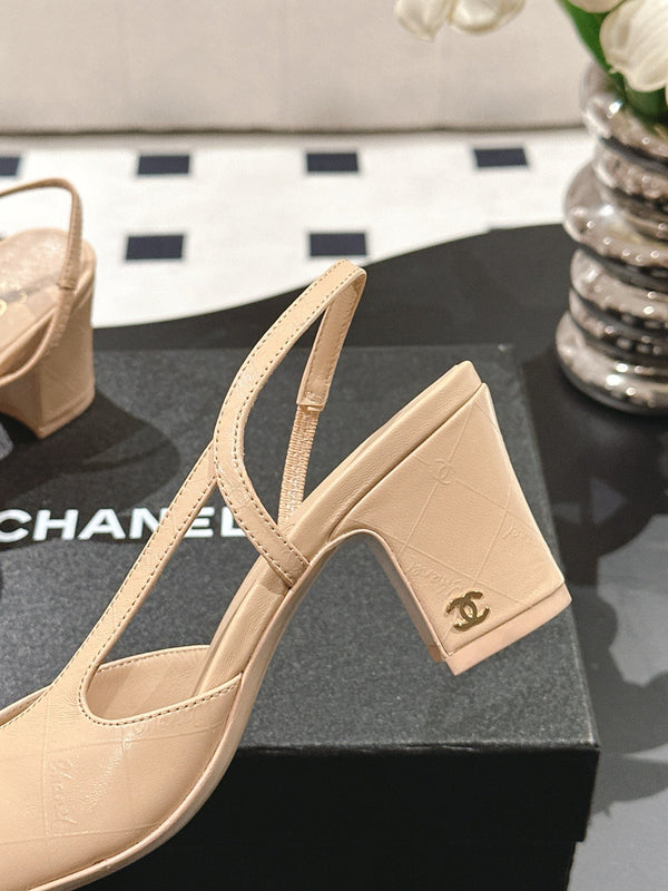 cc 25c slingback 55mm cross line pattern beige lambskin 237495