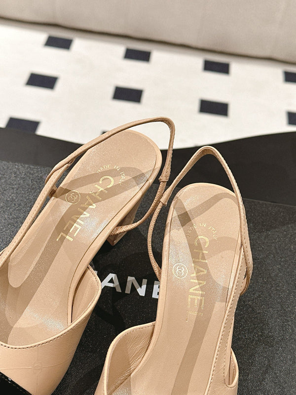 cc 25c slingback 55mm cross line pattern beige lambskin 237495