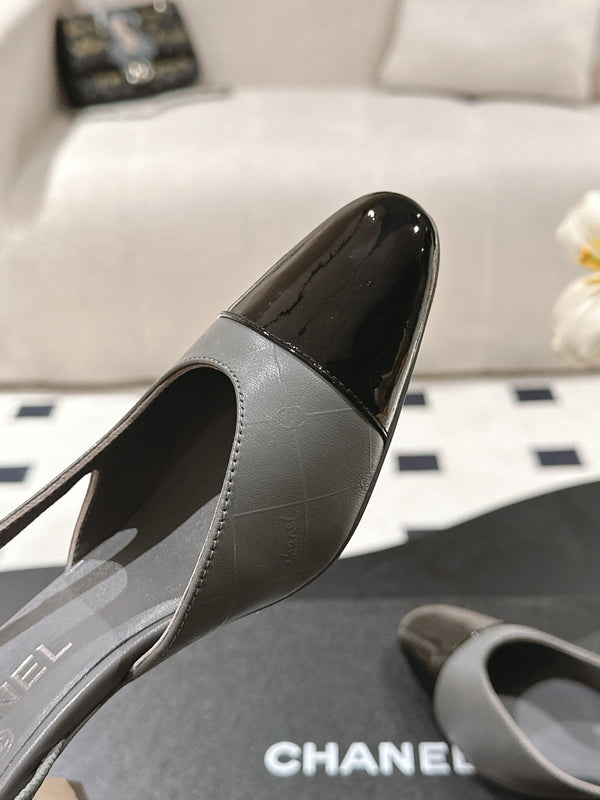 cc 25c slingback 55mm cross line pattern grey lambskin 237497