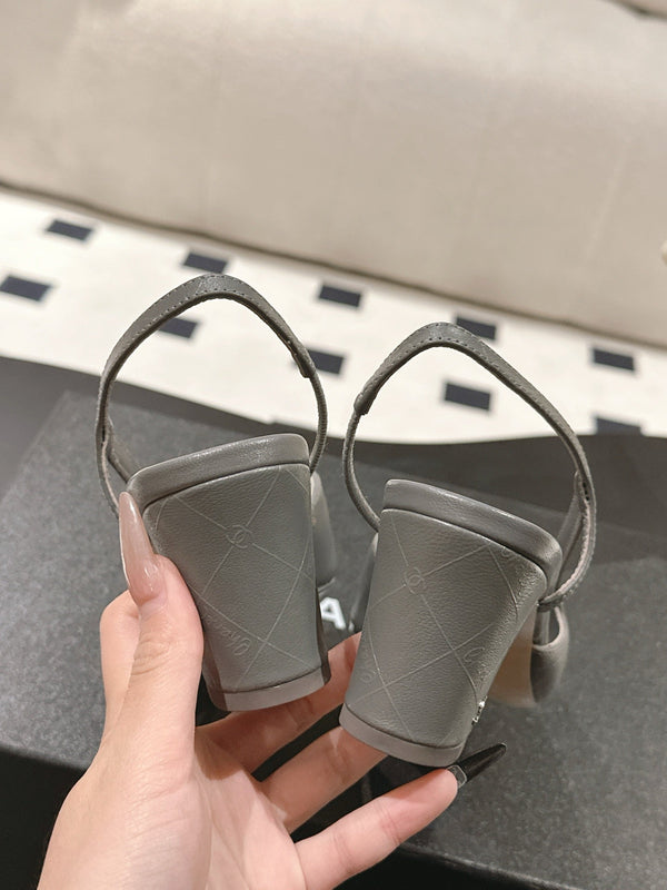 cc 25c slingback 55mm cross line pattern grey lambskin 237497
