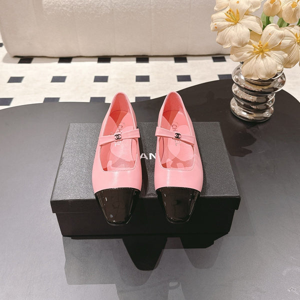 CC 25B Small Bow Buckle Ballet Flats 10mm Black Pink Sheepskin Patent Leather 415746