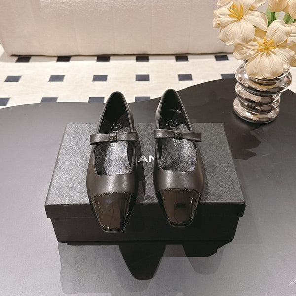 CC 25B Small Bow Buckle Ballet Flats 10mm Black Sheepskin Patent Leather 415747