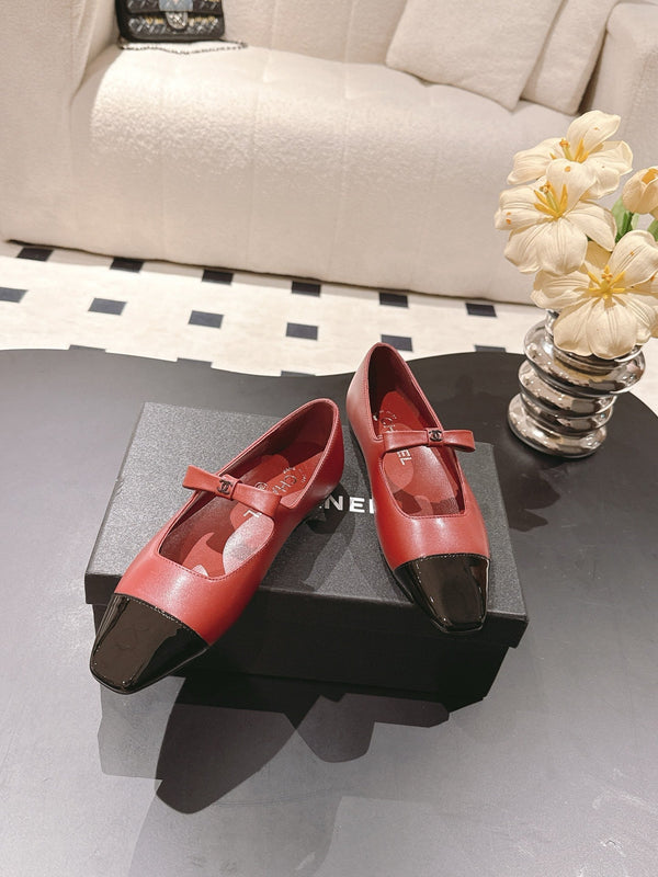CC 25B Small Bow Buckle Ballet Flats 10mm Black Red Sheepskin Patent Leather 415748