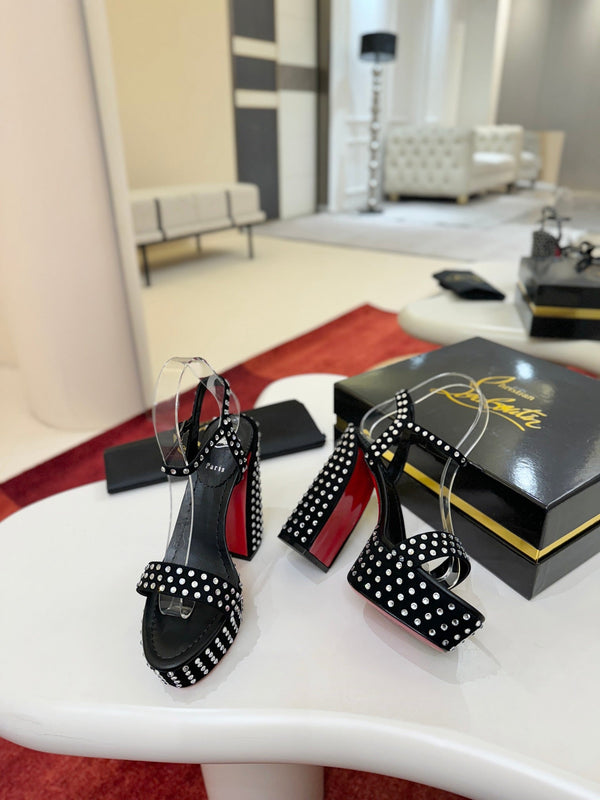 CL Movida Jane Strass Sandal 13cm Black Calfskin 825364