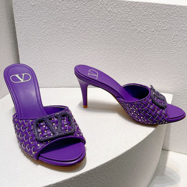 Sandali con tacco alto VT in pelle di pecora viola 292792