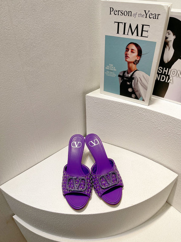 Sandali con tacco alto VT in pelle di pecora viola 292792