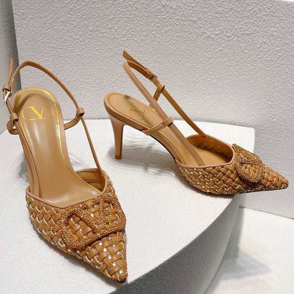 VT Slingback con tacco alto in pelle di pecora marrone Perù 292801